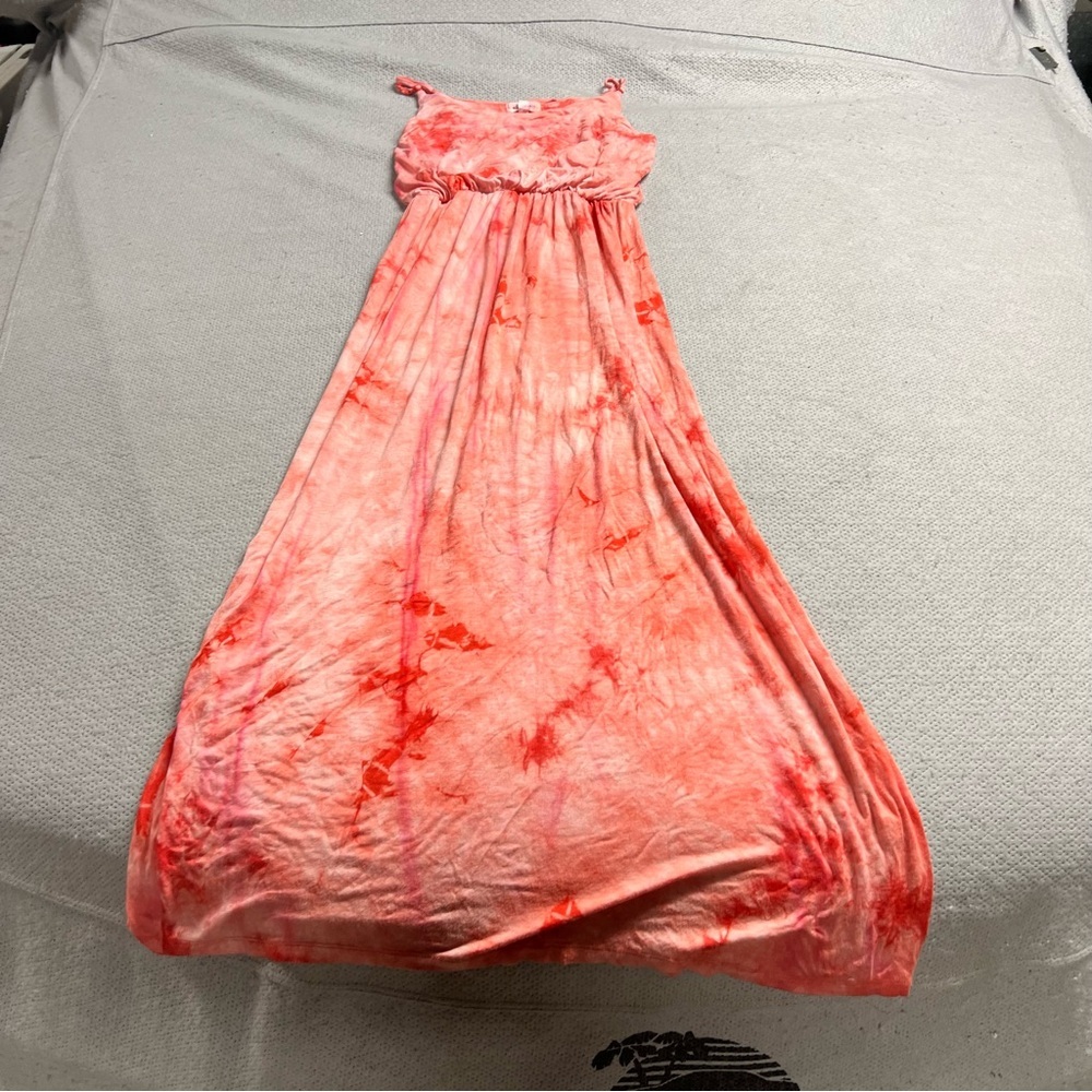⭐️ Active Basic Pink White Tie Dye Spaghetti Strap Maxi Dress Size Small EUC